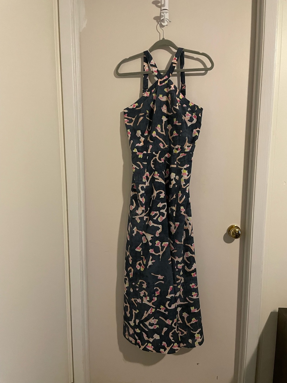 CAbi Navy Abstract Floral Halter Maxi Dress Sz 8